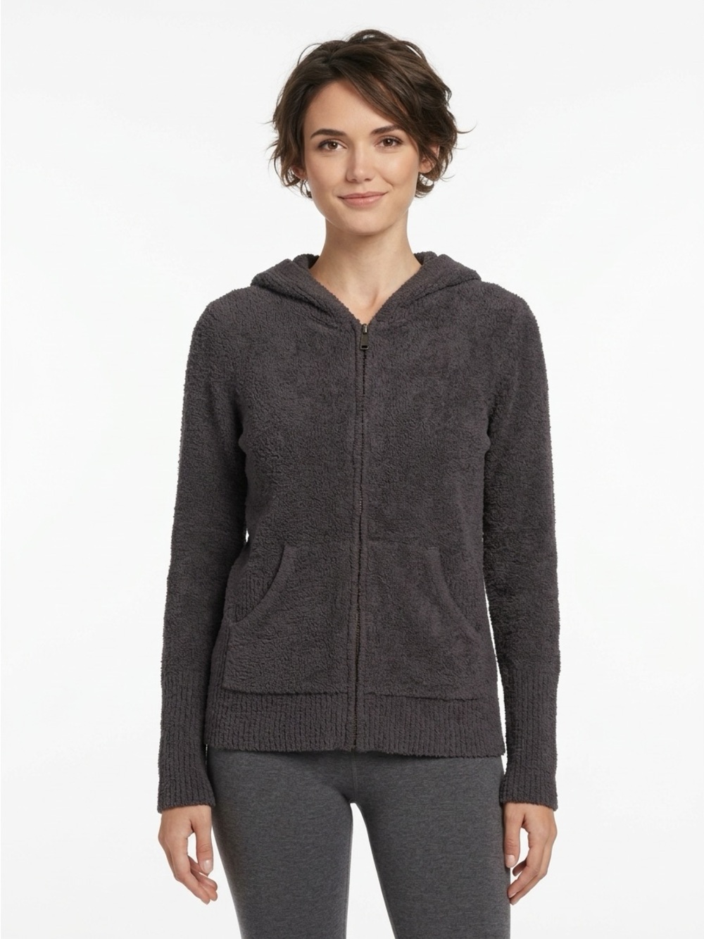 Barefoot Dreams Zip Up Hoodie Jacket Cozychic Lite Gray M